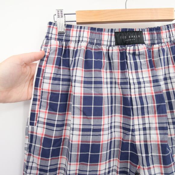 Ted Baker Men's Sleep Shorts Blue Red Plaid Boxer Style Pajama Shorts Medium - Picture 5 of 11